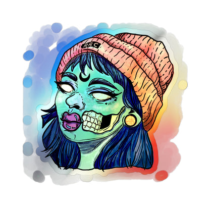 Zombie Babe Holographic Die-cut Stickers